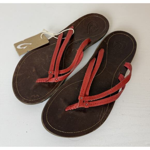 NWT Olukai Size 9 Women's U'i Thong flip Flop Leather Slip On Fashion Sandals - Picture 1 of 5